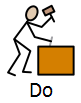 A stickman using an object to fix a block.